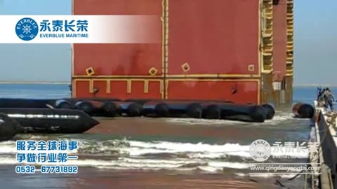 船用上排下水氣囊,青島永泰長(zhǎng)榮氣囊船舶下水,震撼